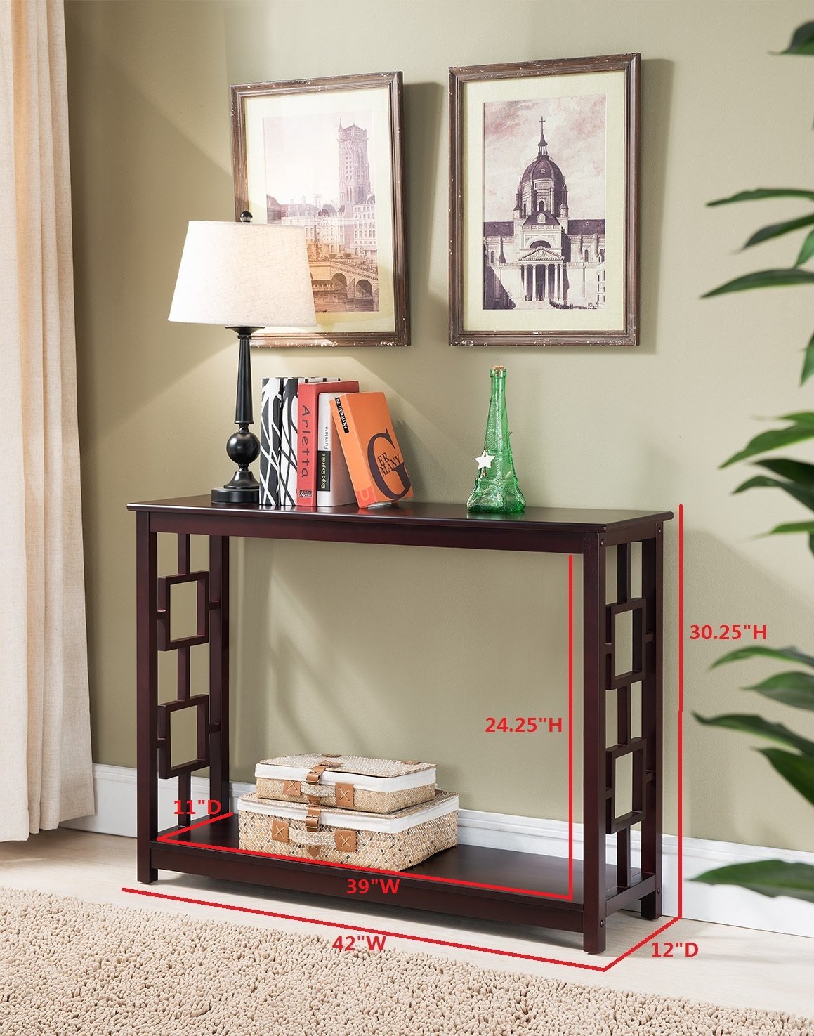 Kings Brand Furniture Pellegrino Cherry Wood Console Table - Elegant Entryway, Hallway & Living Room Accent Table for Home Decor