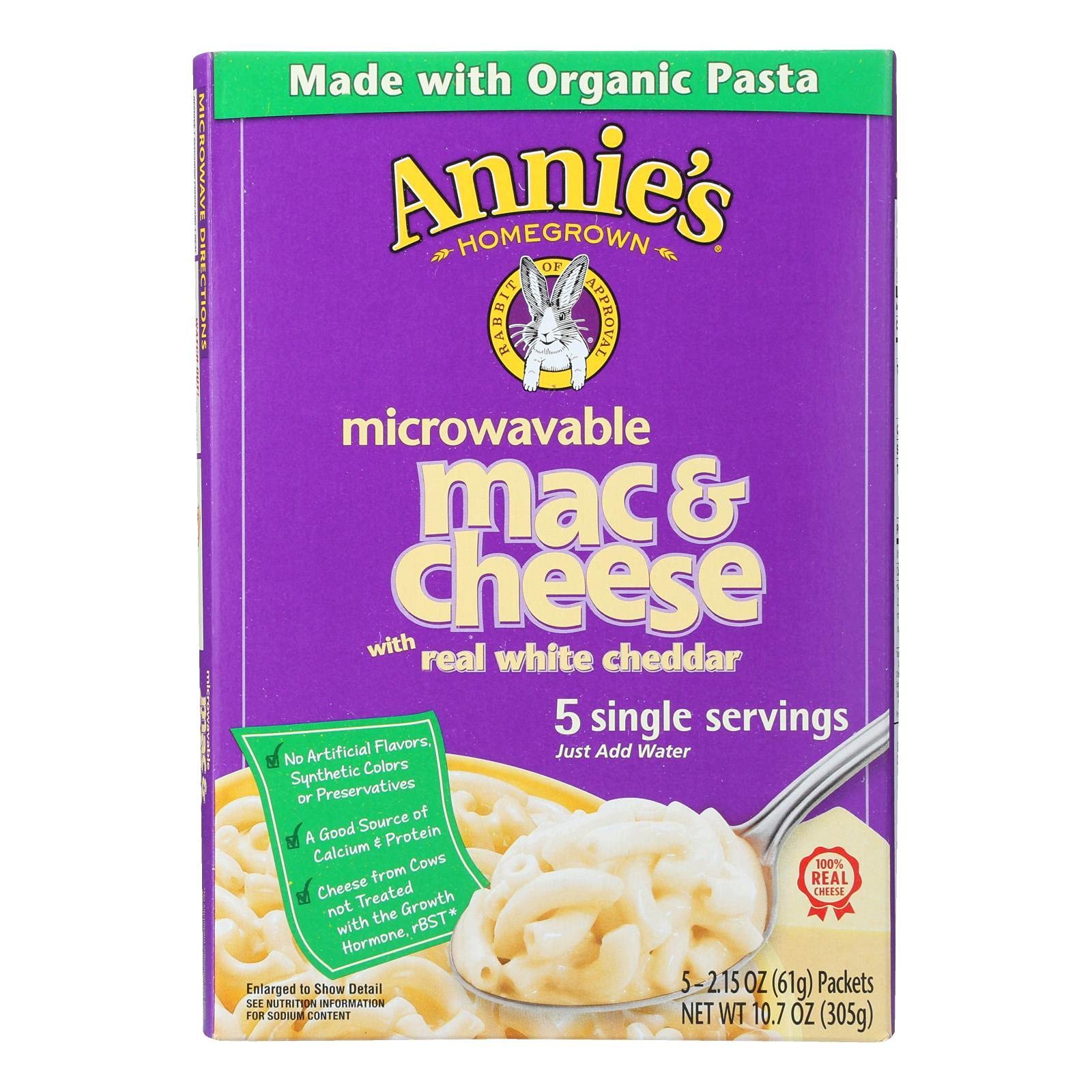 Annie's Homegrown Organic White Cheddar Microwavable Mac and Cheese - 6 Pack (10.7 oz Each) | Quick & Easy Microwave Meal for Kids, Lunch, Snacks & Busy Weeknights