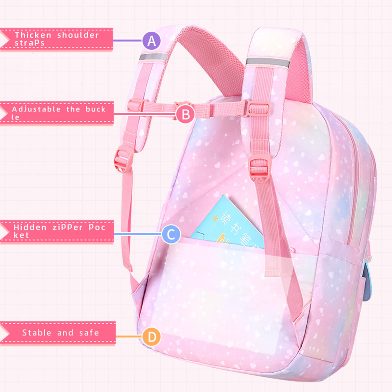 **Pink Girls Backpack for School - Lightweight Kids Backpack with Multiple Compartments, Cute Elementary School Bag for Girls - Perfect for Daily Use, Travel & Classroom**
