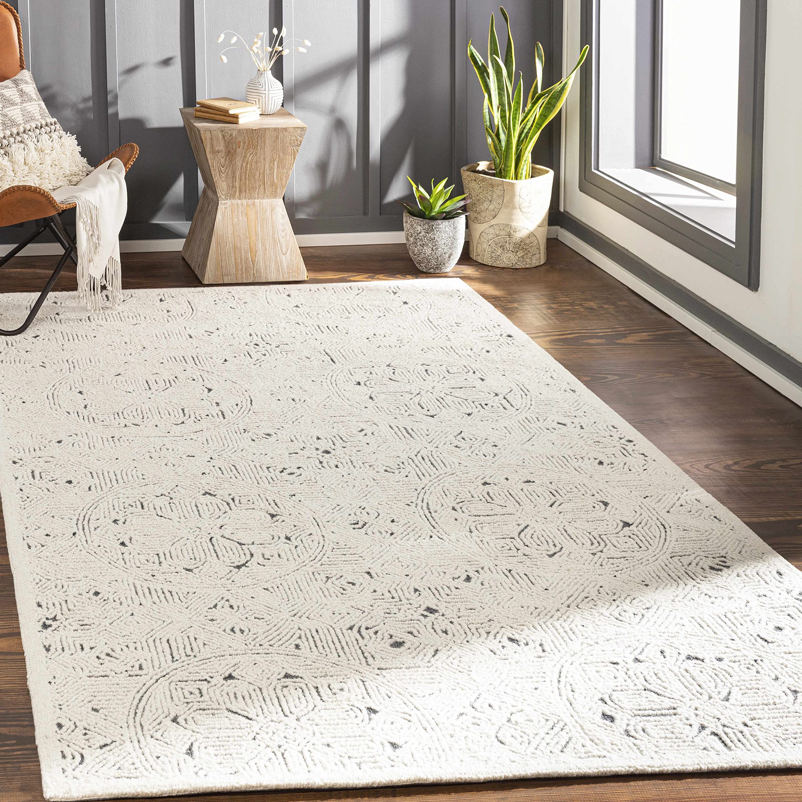 Hauteloom Flatlands Wool Area Rug 6' x 9' - Soft Gray & Beige Handwoven Living Room & Bedroom Rug - Perfect for Cozy Home Decor, Floor Comfort & Noise Reduction