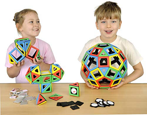 Polydron Magnetic Building Blocks Set - 184 Piece Educational STEM Toy for Kids Ages 3+ | Creative Geometry Learning Kit with Multi-Color Pieces | Perfect for Classroom, Homeschool & Preschool Play