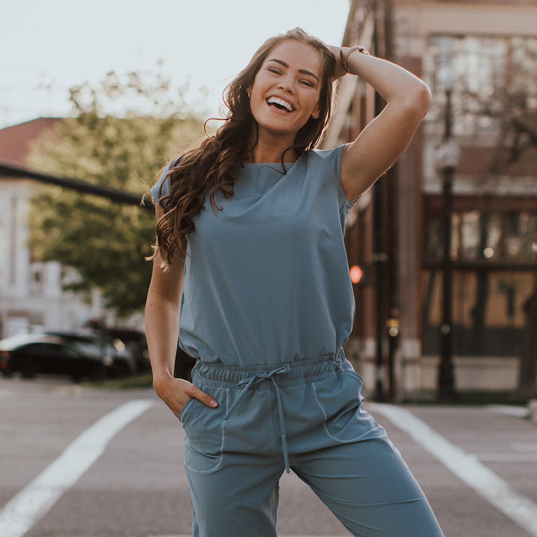 Stylish Dusk Blue Jumpsuit for Women - Comfortable Romper with Pockets | Perfect for Casual Outings, Summer Vacations & Date Nights