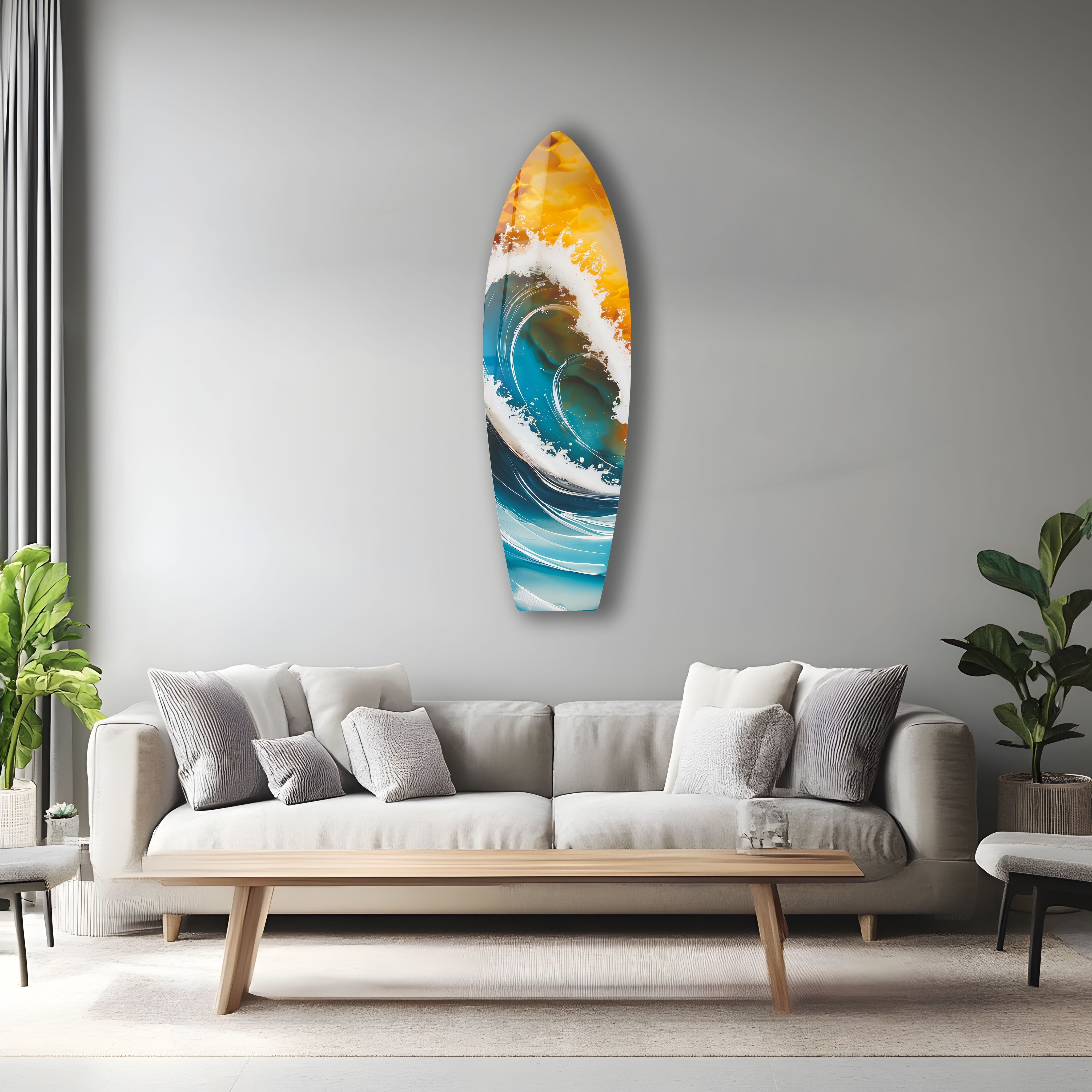 Big Ocean Waves Surfboard Wall Art - Coastal Beach Decor for Living Room, Bedroom & Office - Perfect Surfing Theme Home Decor
