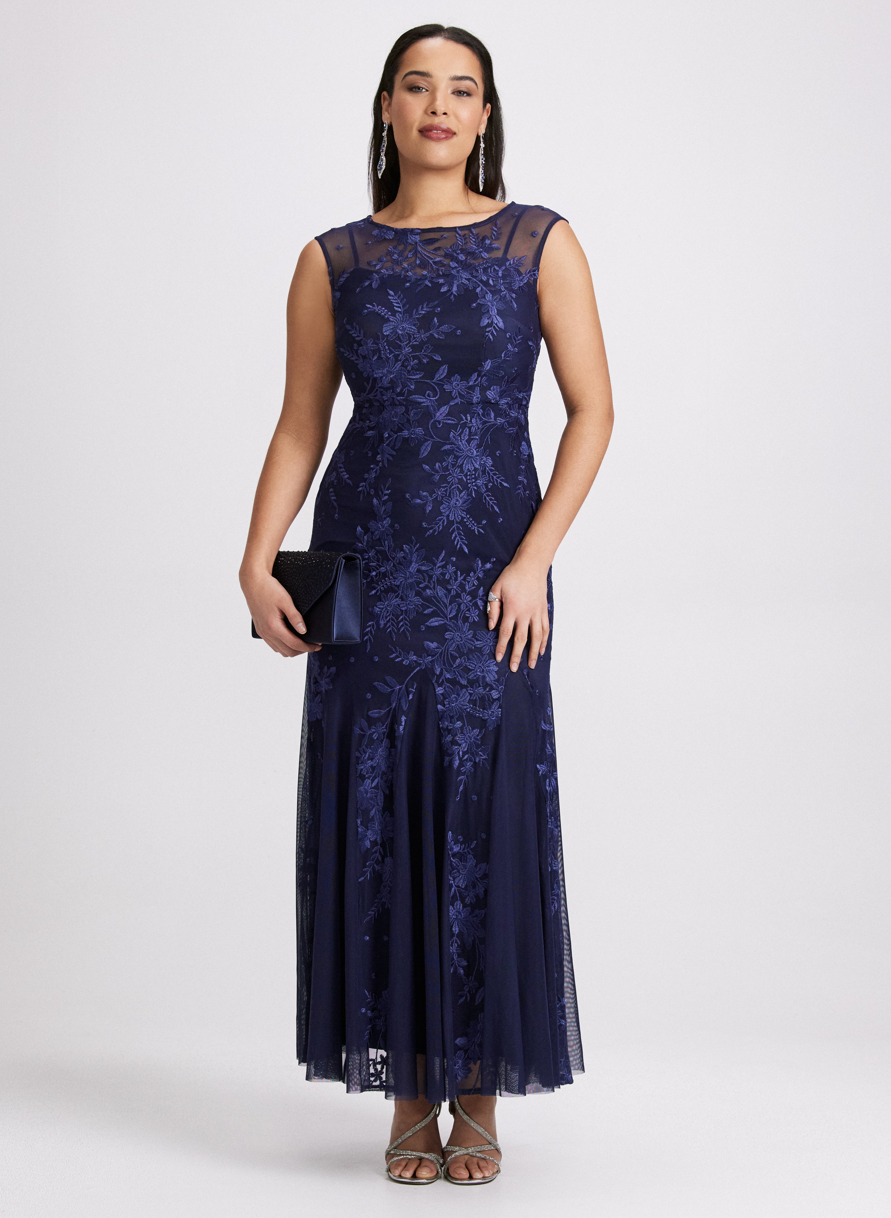 Floral Embroidered Tulle Dress for Women - Elegant Spring Summer Wedding Party Gown - Perfect for Bridal Shower, Garden Party & Special Occasions