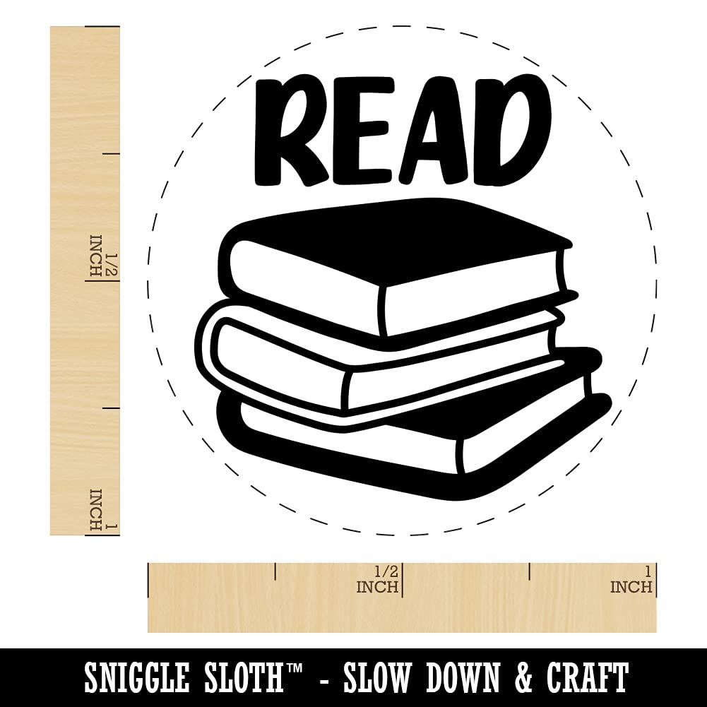 Read Stack of Books Self-Inking Rubber Stamp - 1 Inch Medium Black Ink Stamper for DIY Crafts, Planner Decor, Journaling & Scrapbooking