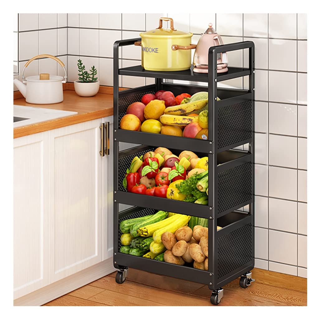 4-6 Tier Rolling Fruit Basket for Kitchen - Stackable Wire Storage Cart with Wheels for Vegetables, Fruits & Organizing - Perfect for Pantry, Grocery Storage & Small Space Organization