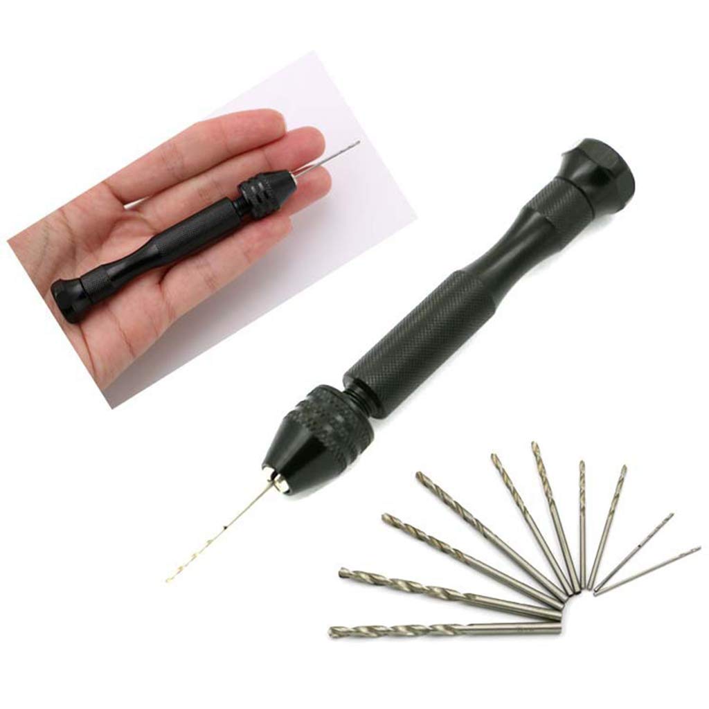 1 Set Epoxy Steel Pin Vise Hand Drill with 10 Drill Bits - Manual Craft Drill for Twist Drill Bits - Perfect for Jewelry Making, Model Building & DIY Crafts