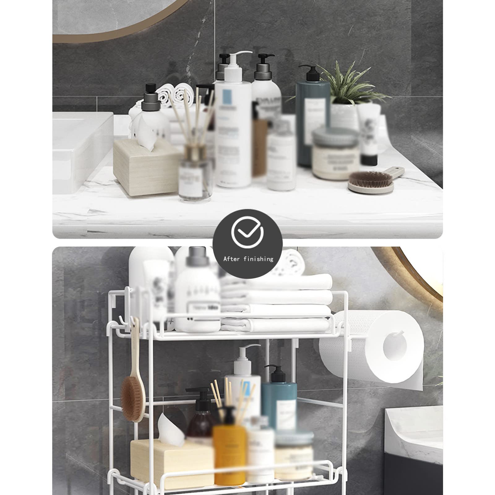 Bathroom Organizer - Over Toilet Storage Cabinet with Paper Holder | No-Drill Wall Mount Design | Space-Saving Bathroom Shelf for Toiletries & Towels | Perfect for Small Bathrooms, Apartments & Powder Rooms