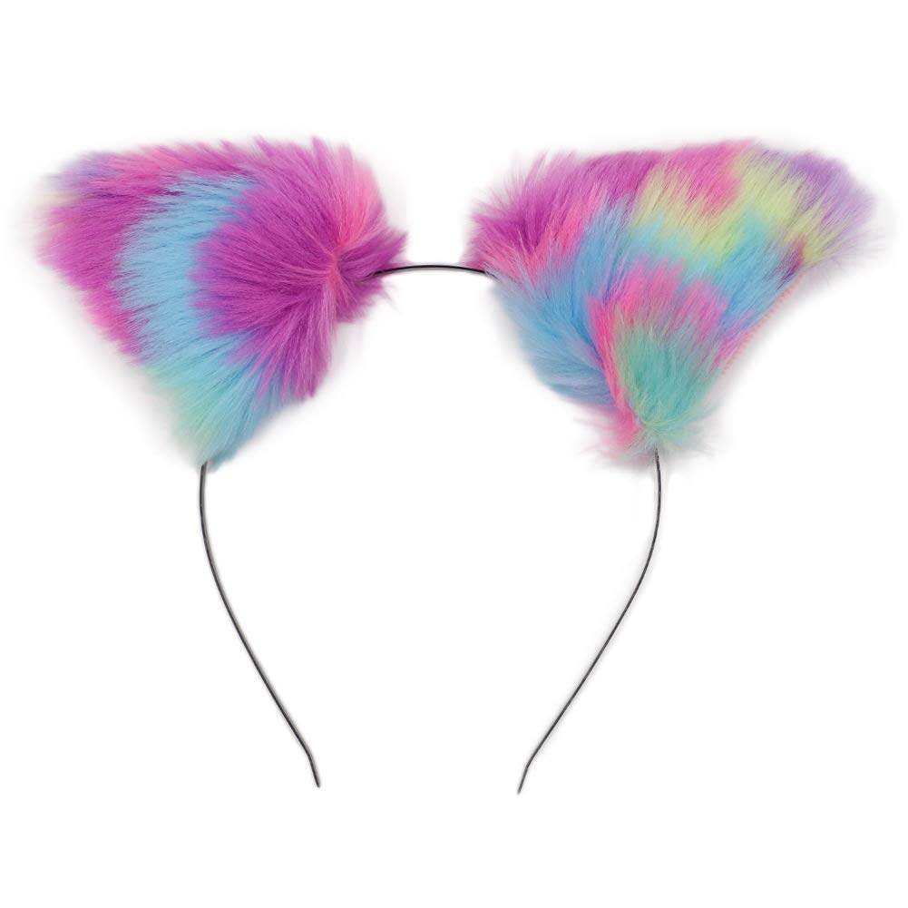 Cute Cat & Fox Faux Fur Plush Ear Headband for Girls & Women - Soft Halloween Costume Accessories for Cosplay, Parties, and Dress-Up