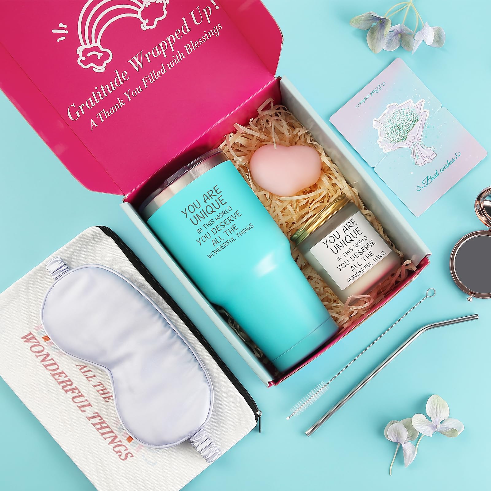 30oz Tumbler Self Care Gift Basket for Women - Relaxation Spa Set with Insulated Cup for Birthday, Christmas, Mother's Day - Perfect for Stress Relief, Home Spa Days & Thoughtful Gifting