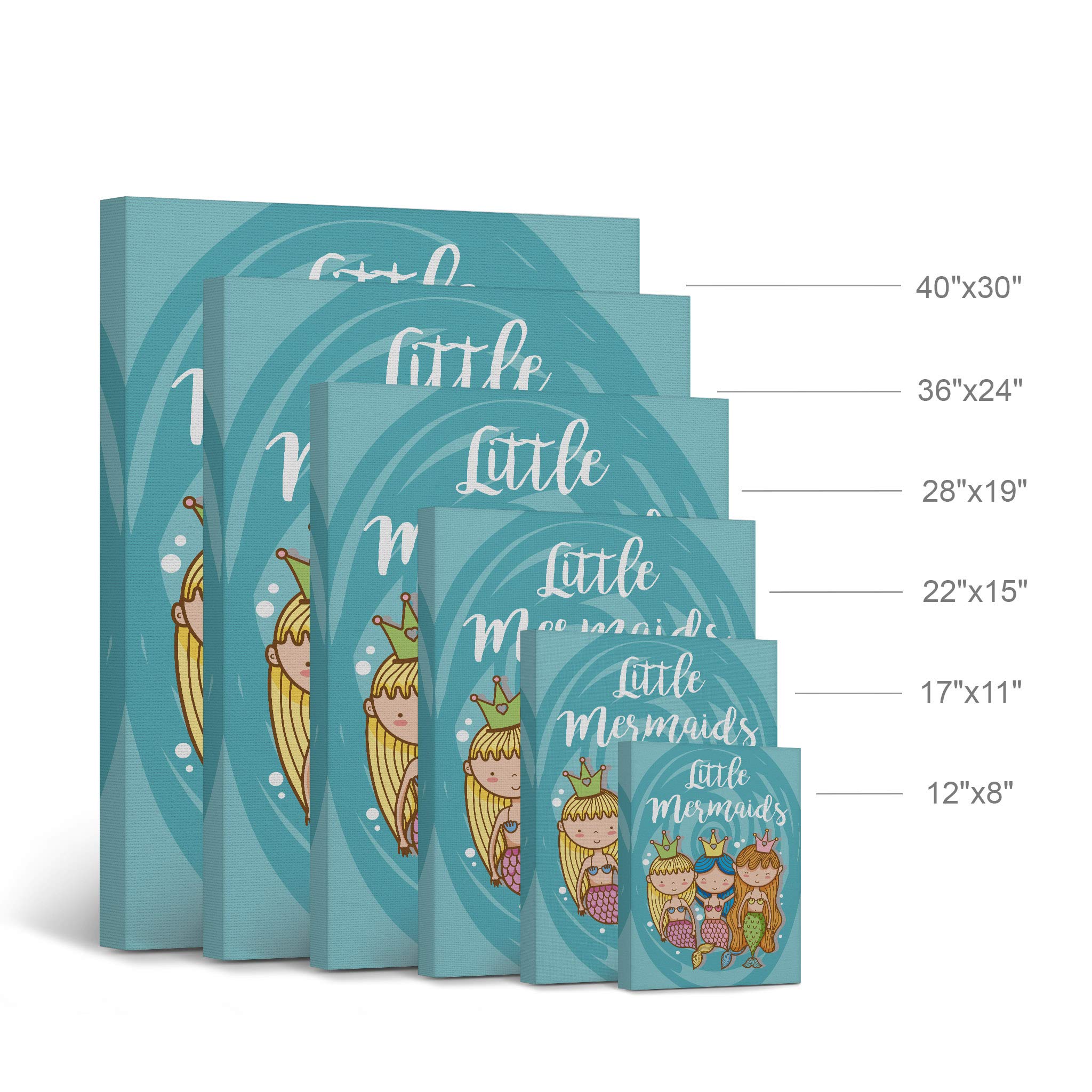 Cute Three Little Mermaid Canvas Print - 36x24 Inch Kids Room Wall Art, Nursery Decor, Girls Bedroom Decor | Ready to Hang, Made in USA | Perfect for Disney Themed Rooms & Underwater Fantasy Decor