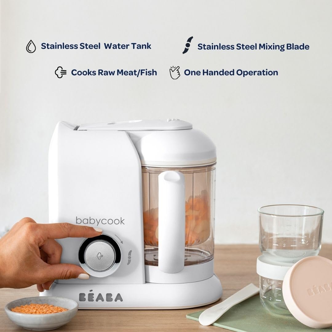 BEABA Babycook Solo 4-in-1 Baby Food Maker & Steamer Blender - Auto Steam Cooking, 4.5 Cup Capacity (27 Servings in 20 Min) - Perfect for Homemade Purees, Baby Food Prep & Healthy Toddler Meals - Eucalyptus Green