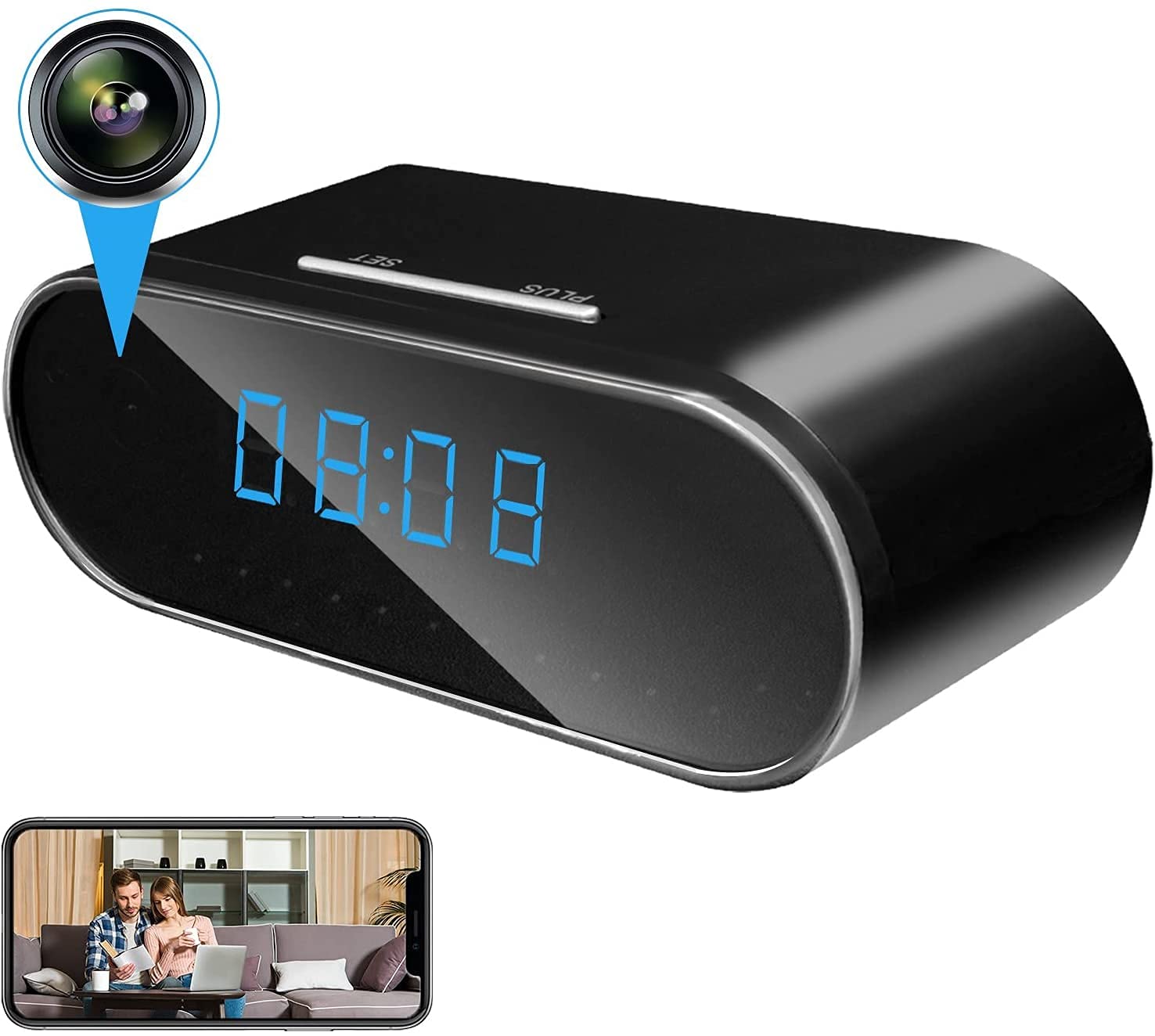 **Spy Alarm Clock Hidden Camera 1080P HD WiFi - Night Vision & Motion Detection - Nanny Cam & Home Security Surveillance for Monitoring, Recording (Ideal for Baby Rooms, Offices, Elderly Care)**