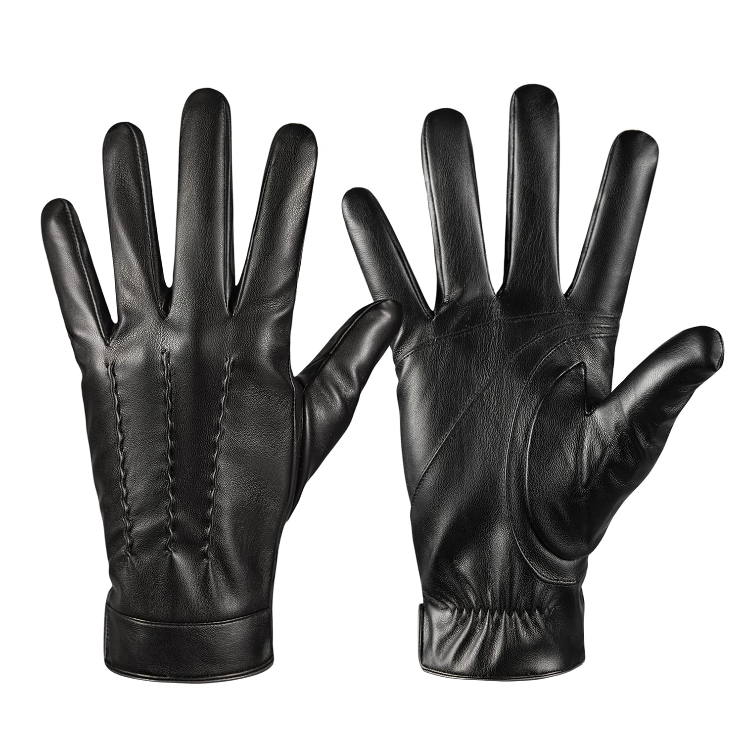 Premium Men's Winter Leather Gloves with Touchscreen & Cashmere Lining - Warm Snow Driving & Motorcycle Riding Gloves for Cold Weather Protection