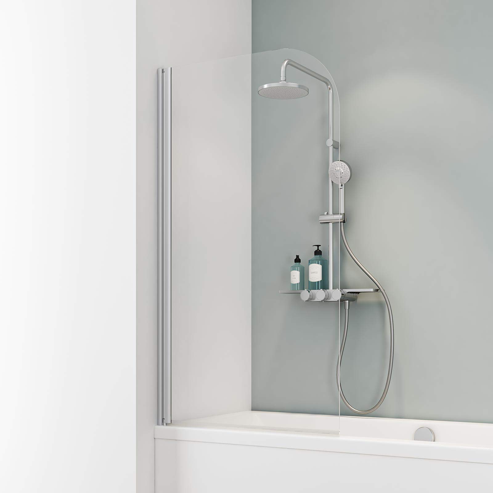 No-Drill Schulte Shower Screen - 80 x 140cm 5mm Clear Safety Glass - Self-Adhesive Bathroom Partition for Bathtub - Perfect for Easy Installation & Space-Saving Bathroom Renovations