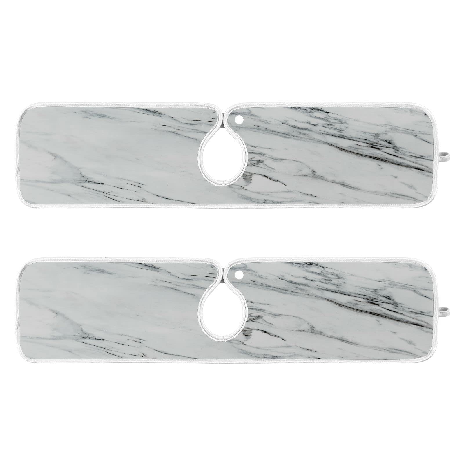 Non-Slip Marble Faucet Mat - 2 Pack White/Grey Sink Splash Guard for Kitchen & Bathroom - 23.6