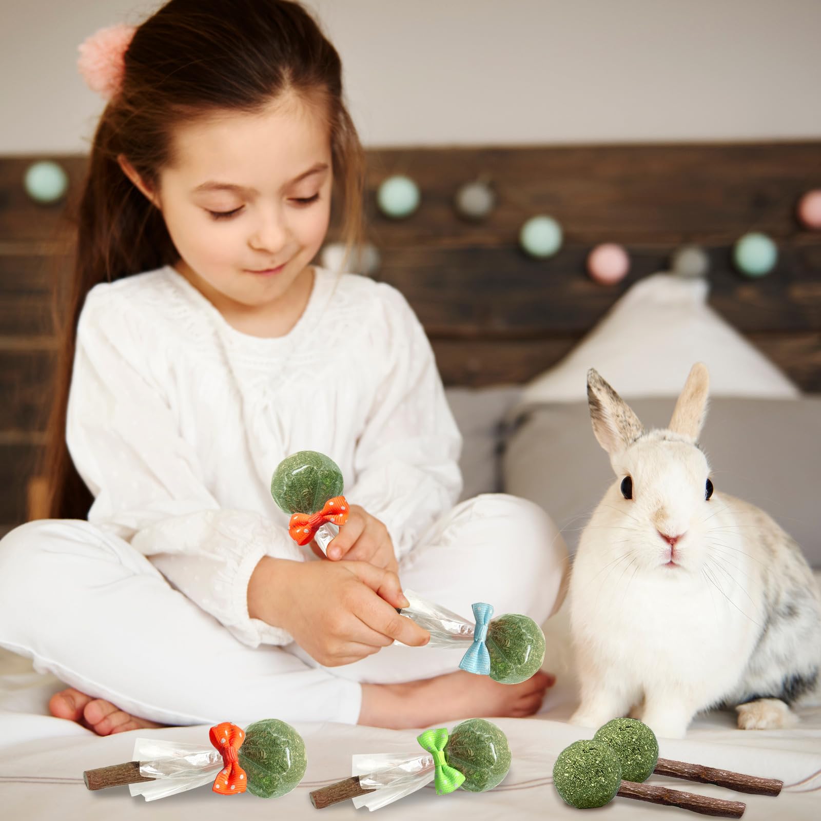 Natural Rabbit Chew Toys - 18 Pack Lollipop Style Small Animal Treats for Teeth Health | Perfect for Bunnies, Guinea Pigs & Hamsters | Cage Enrichment & Stress Relief