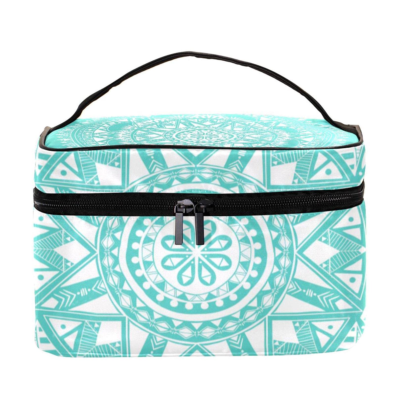 Boho Teal Mandala Floral Travel Makeup Bag - Large Cosmetic Organizer with Zipper for Women & Girls | Perfect for Travel, Gym, and Daily Essentials Storage