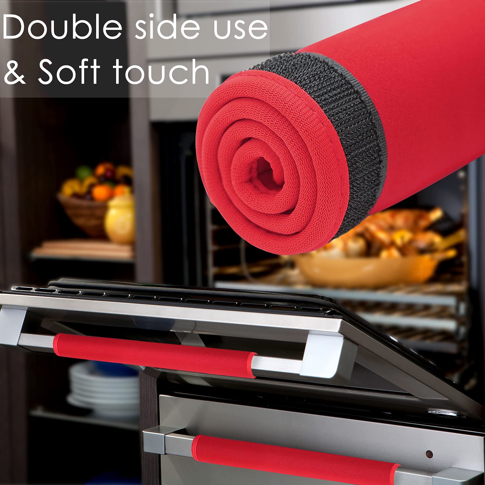6-Pack Washable Refrigerator Door Handle Covers - Anti-Slip Kitchen Appliance Protector for Fridge, Oven, Microwave & Dishwasher - Prevents Fingerprints & Food Stains (Red) - Perfect for Modern Kitchens & Home Organization
