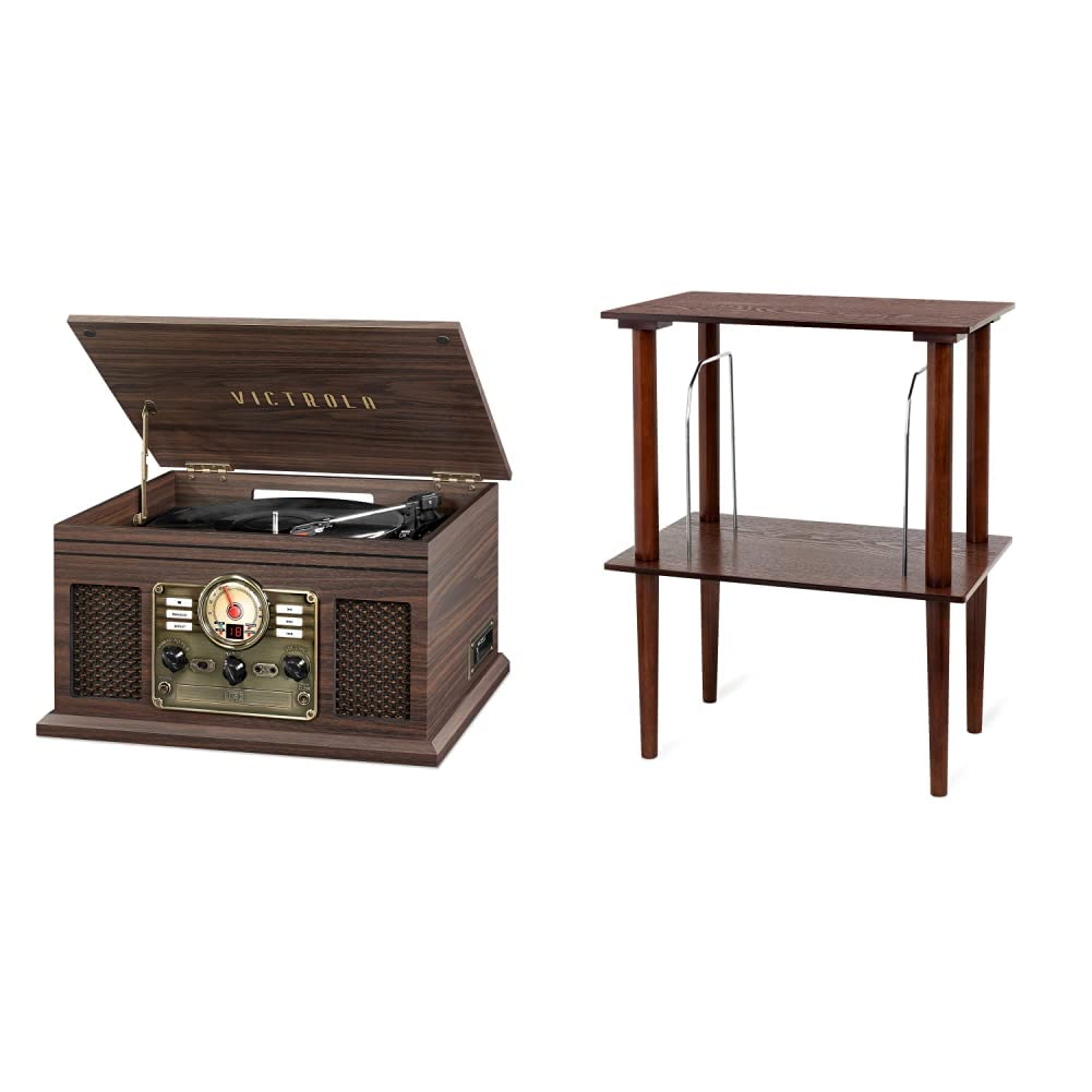 Victrola Nostalgic 6-in-1 Bluetooth Record Player & Multimedia Center with Built-in Speakers - Wooden Stand for Vinyl, CD, Cassette, Radio, Streaming - Perfect for Home, Office & Vintage Music Lovers