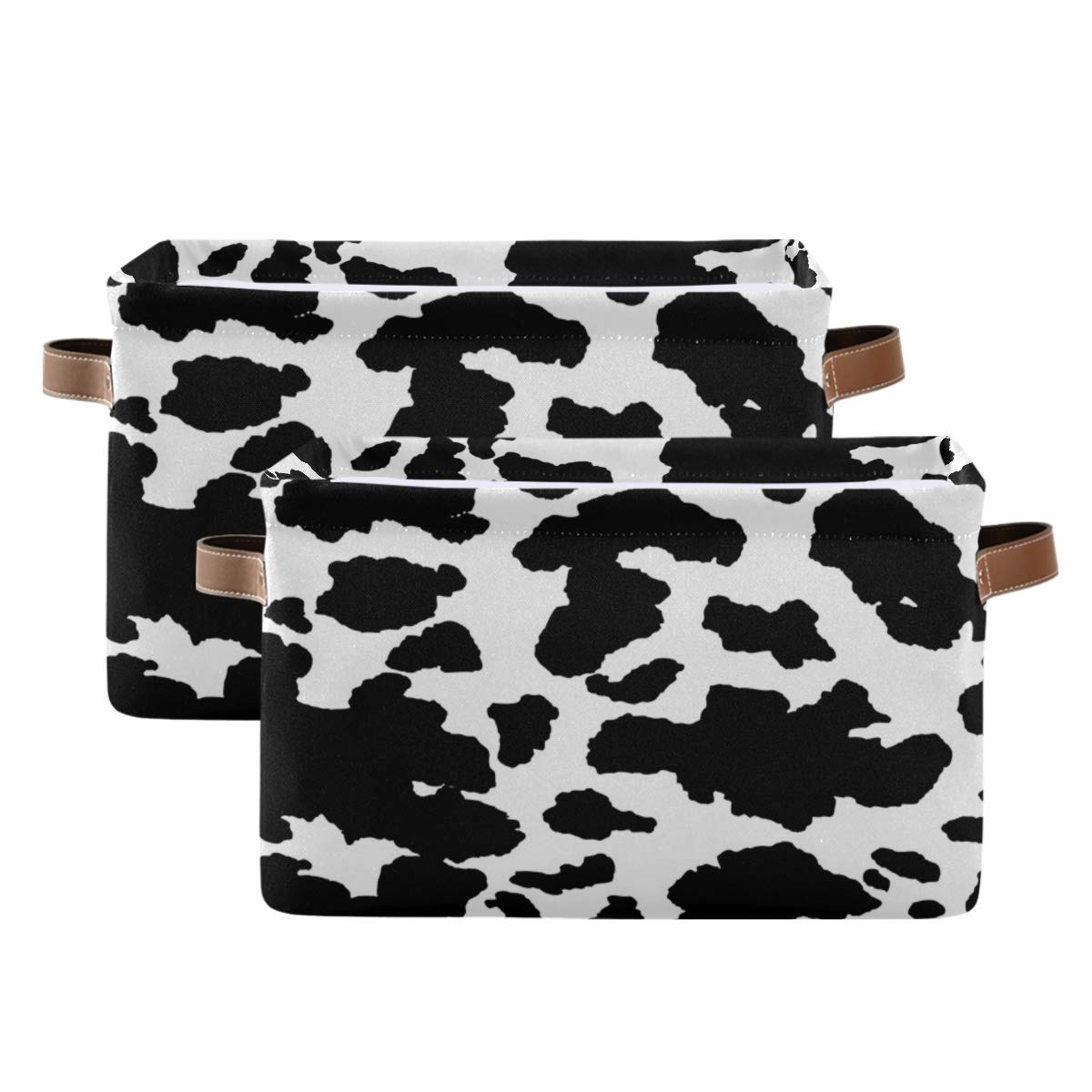 Cow Print Collapsible Storage Baskets - 2 Pack Foldable Fabric Organizer Bins for Clothes, Toys, Nursery & Home Organization | Perfect for Kids Room, Closet & Laundry Storage