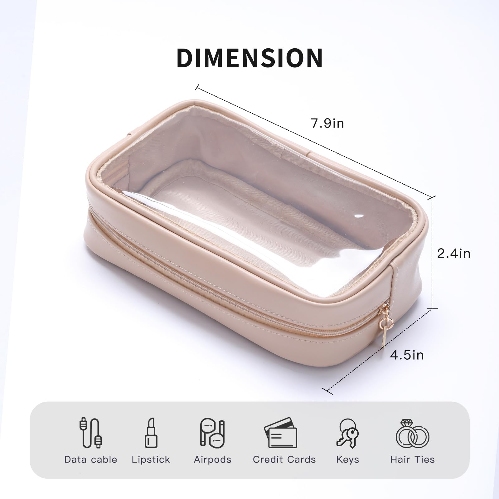 Clear Small Makeup Bag for Women - Travel Cosmetic Organizer with Zipper - Perfect for Purse, Toiletries & Accessories Storage (White) | Ideal for Travel, Gym & Daily Essentials Organization
