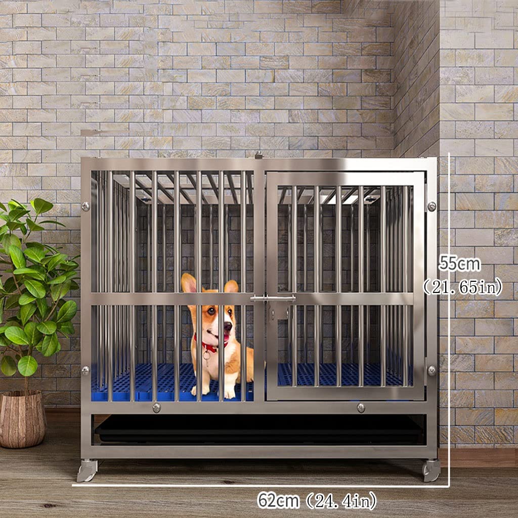 Heavy Duty Dog Cage - Sturdy Black Metal Kennel with Wheels & Removable Tray for Small Medium Dogs - Indoor Outdoor Pet Crate (62