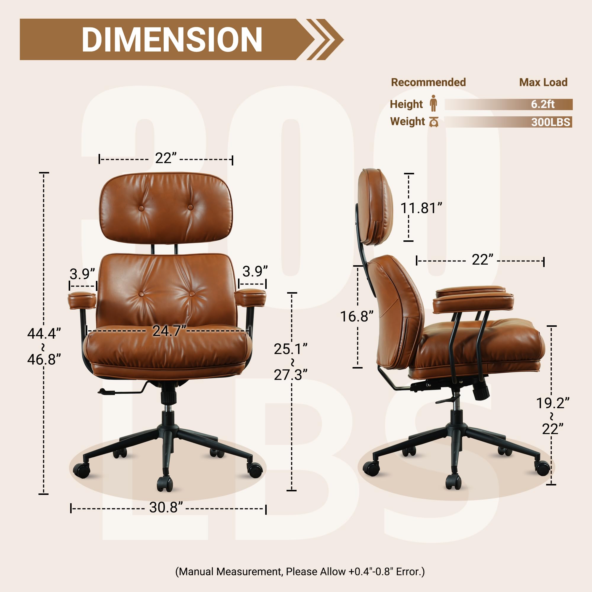 Ergonomic High Back Office Chair with Lumbar Support - PU Leather Swivel Computer Desk Chair with Wheels & Rocking Function - Brown - Perfect for Home Office, Gaming & Workspace Comfort