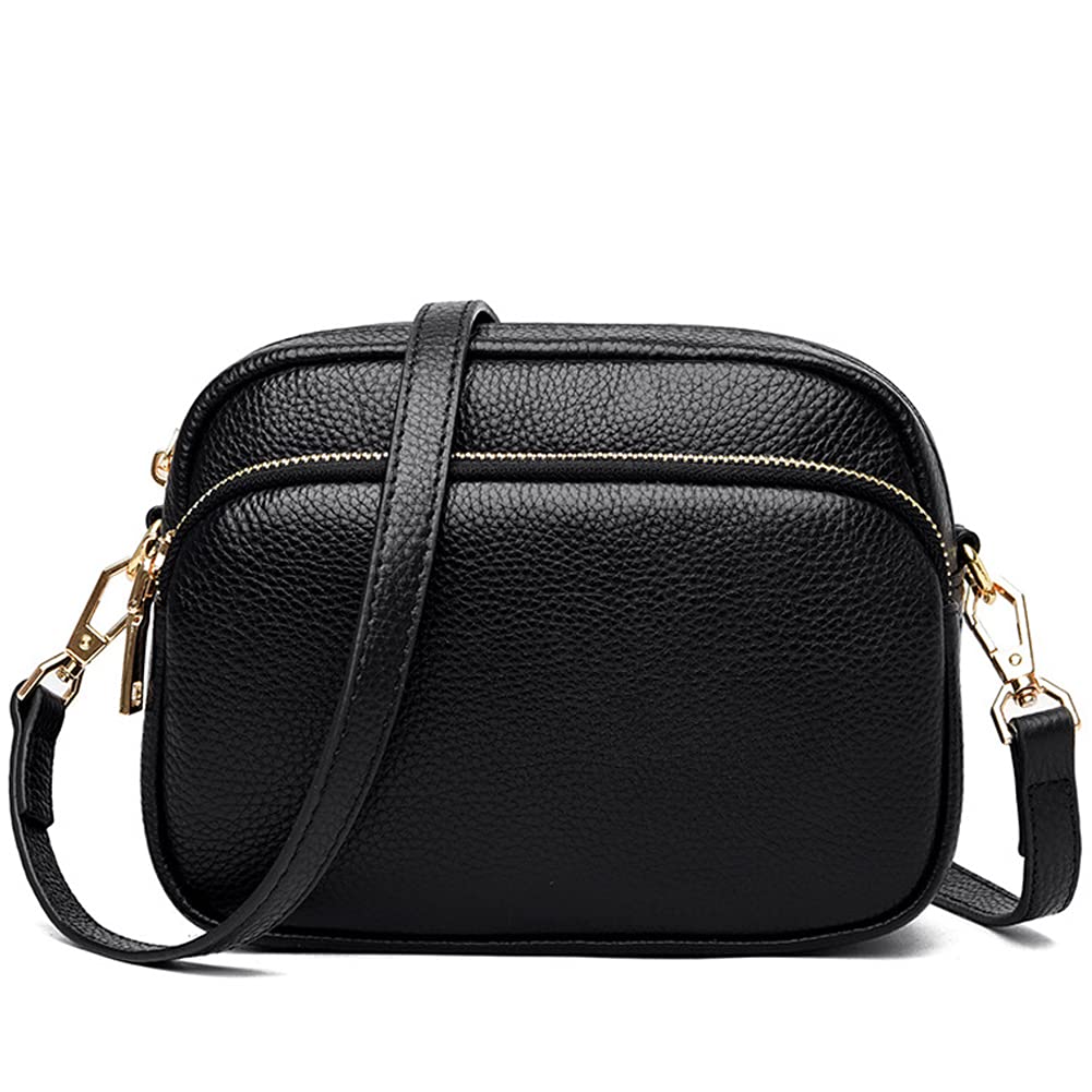 Genuine Leather Shoulder Bag for Women - Multi Zip Pocket Crossbody Purse, Retro Handbag & Fashion Tote - Perfect for Work, Travel & Daily Use