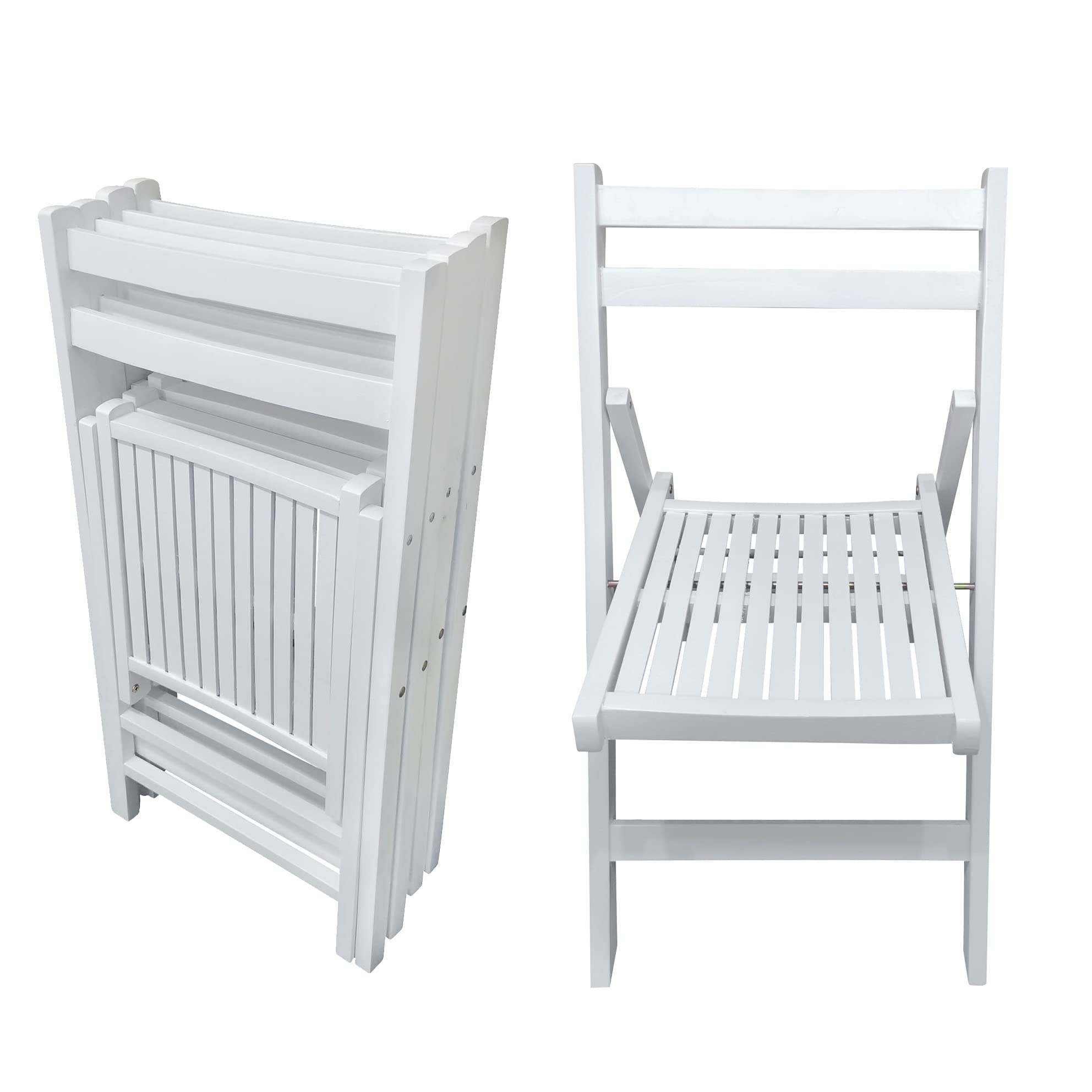 4 Pack Folding Wood Chairs - Solid Poplar Wood with Slatted Seat - Lightweight & Portable for Dining Room, Kitchen, Balcony, Wedding & Outdoor Events (White) - Perfect for Small Spaces, Patio Furniture & Extra Seating
