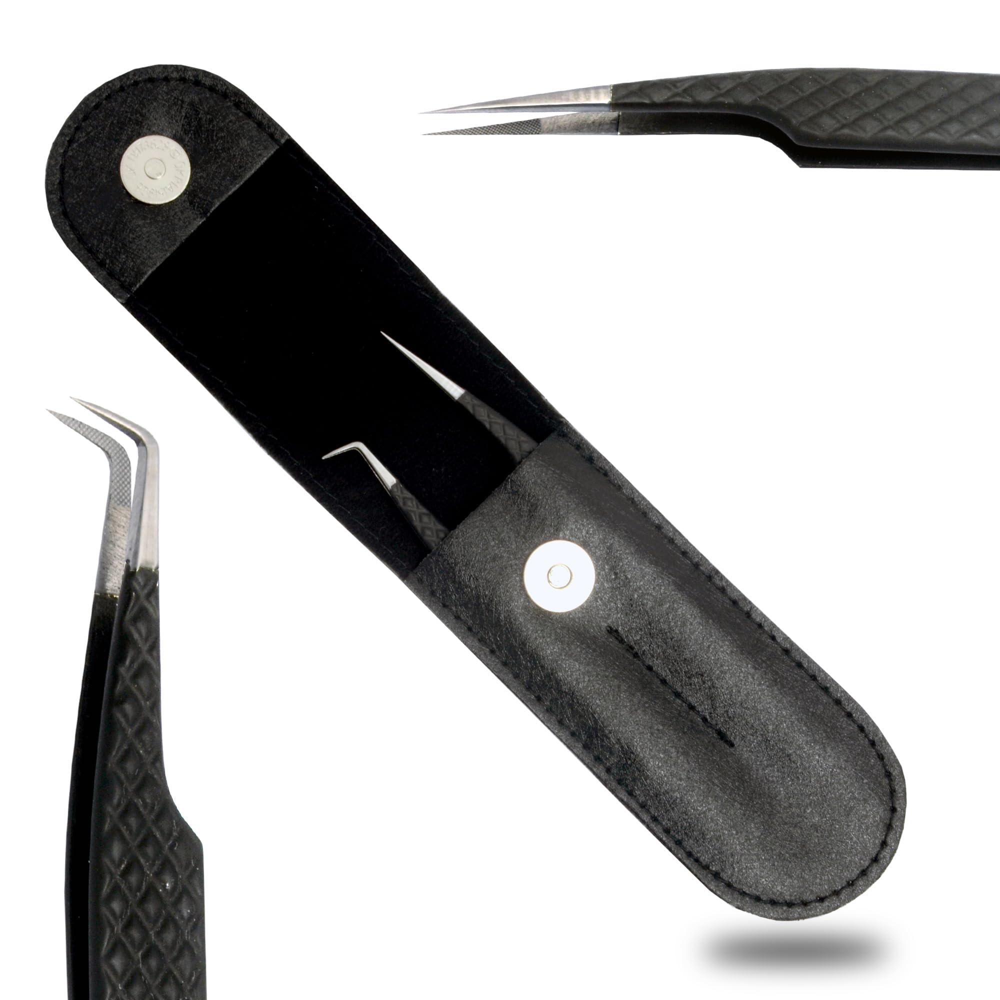 45 Degree & Straight Professional Eyelash Extension Tweezers Set - 2PC Fiber Tip Lash Tweezers with Non-Slip Diamond Grip for High Precision Application - Perfect for Salon, Home Use & Professional Lash Artists