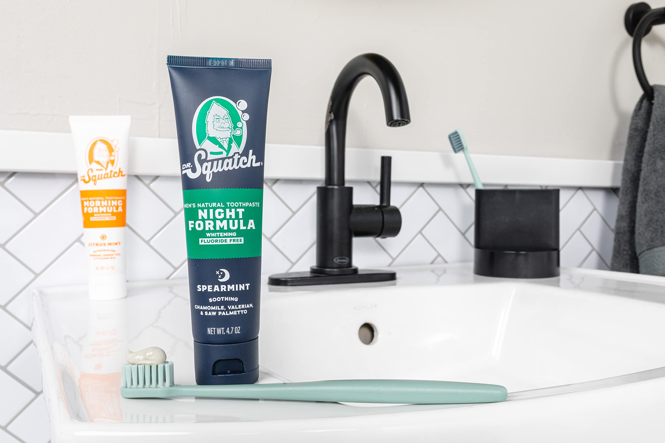 Dr. Squatch Natural Teeth Whitening Toothpaste Kit - Fluoride-Free Day & Night Toothpaste (Citrus Mint & Spearmint) 4.7 oz | Fresh Breath for Men & Women | Perfect for Travel & Daily Oral Care