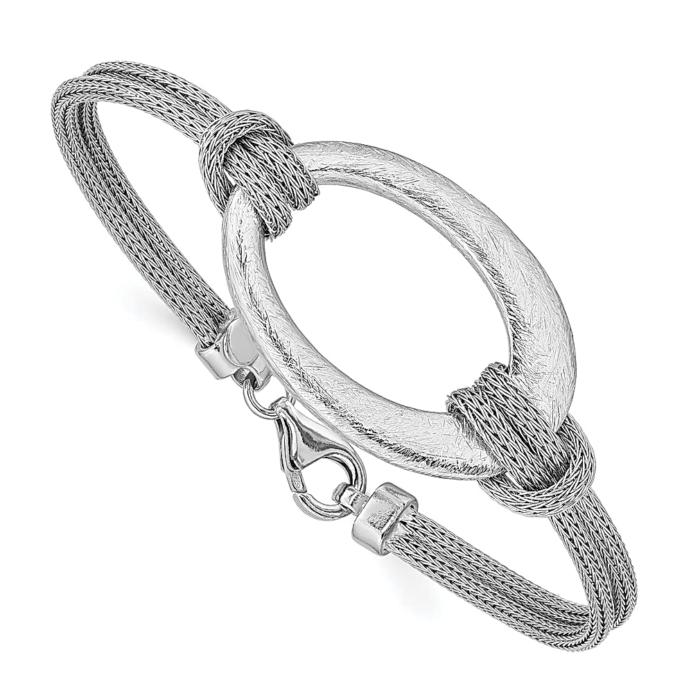 925 Sterling Silver Brushed Oval Link Mesh Knotted Bracelet - 7.25 Inch Adjustable Bangle for Women | Elegant Fine Jewelry Gift for Her | Perfect for Date Nights, Weddings & Special Occasions