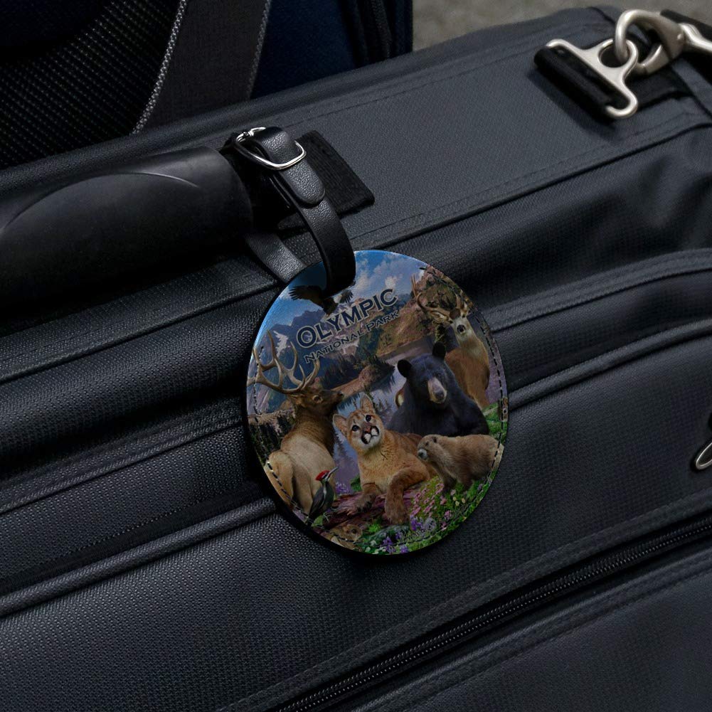 Olympic National Park Washington WA Round Leather Luggage Tag - Personalized Travel ID Card Holder for Suitcases, Backpacks & Bags - Perfect for Vacation, Business Trips & Adventure Travel