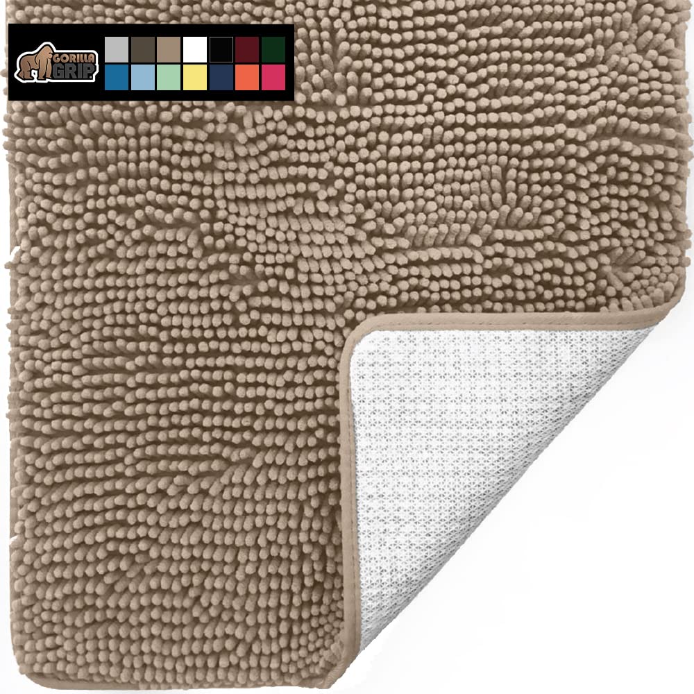 Premium Gorilla Grip Bath Rug 54x24 Inches - Ultra Soft Absorbent Chenille with Non-Slip Rubber Backing, Quick-Dry Microfiber, Machine Washable Shaggy Bath Mat for Bathtub & Shower Floor - Plush Durable Beige Bathroom Rug (Perfect for Wet Areas, Bathroom Safety & Comfort)