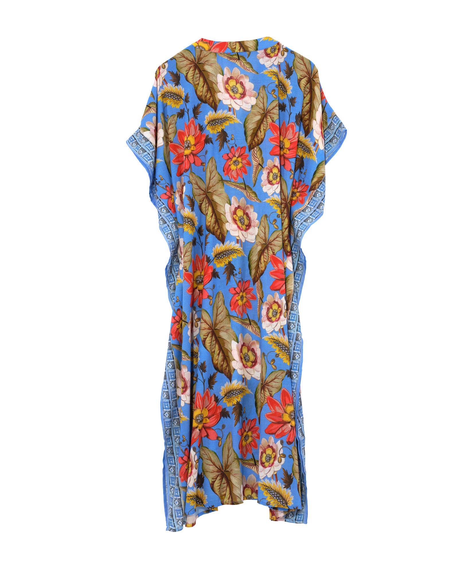 Elegant Floral Print Maxi Caftan Dress for Women - Summer Beach Cover Up, Boho Chic Loungewear, Poolside Party Outfit