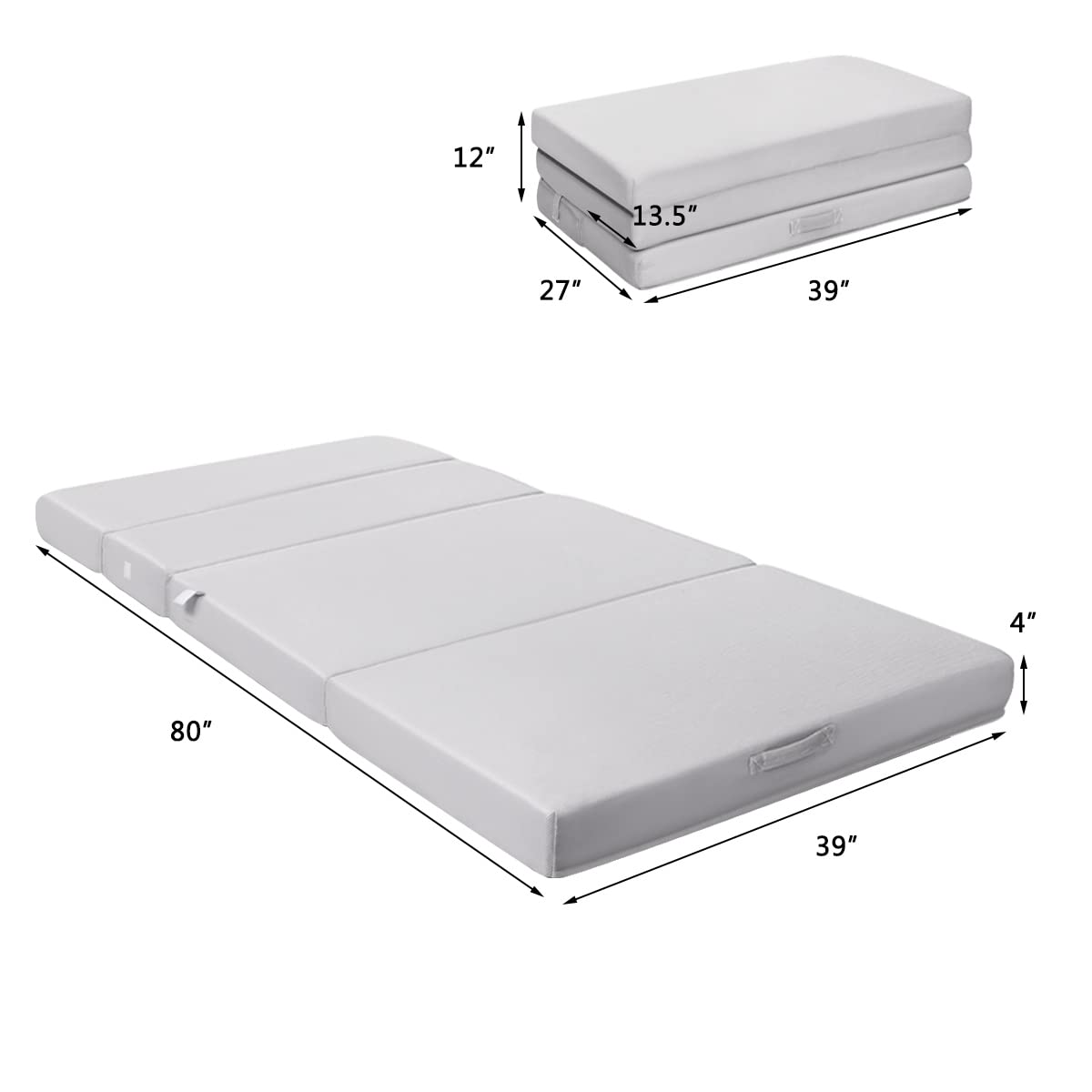 KOMFOTT 4 Inch Tri-Fold Foam Mattress - Twin XL Size with Removable Washable Cover - Portable Folding Guest Bed for Camping, Travel & Home Use - Gray Comfort Mattress for Floor, Sofa & Temporary Sleeping