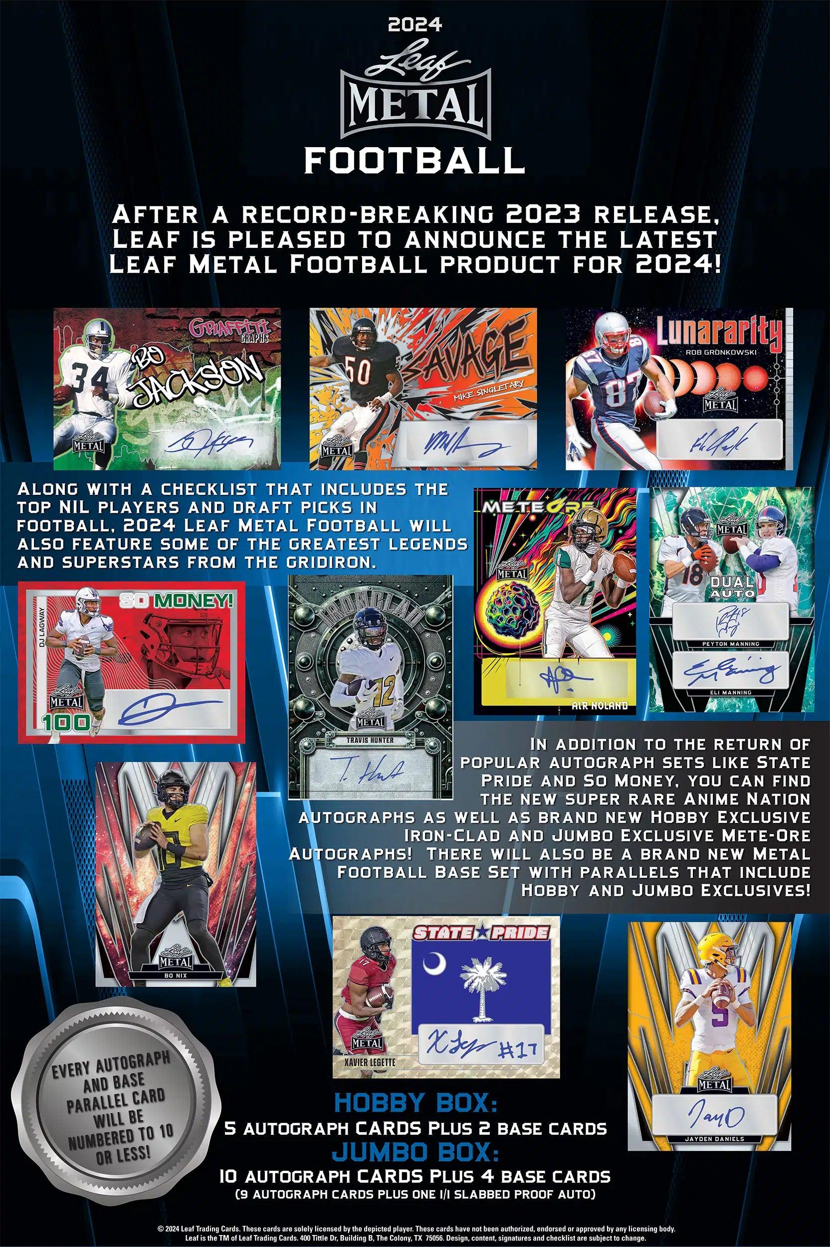 2024 Leaf Metal NFL Football Trading Cards Hobby Box - Collectible Sports Cards for Trading, Investing & Fantasy Football Enthusiasts