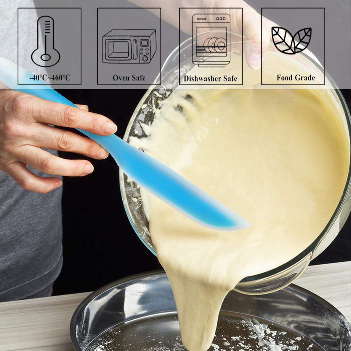 Nonstick Silicone Flexible Kitchen Spatula - Heat Resistant Scraper Turner with Nylon Core - Blue Cooking Utensil for Baking, Flipping Pancakes & Grilling Burgers