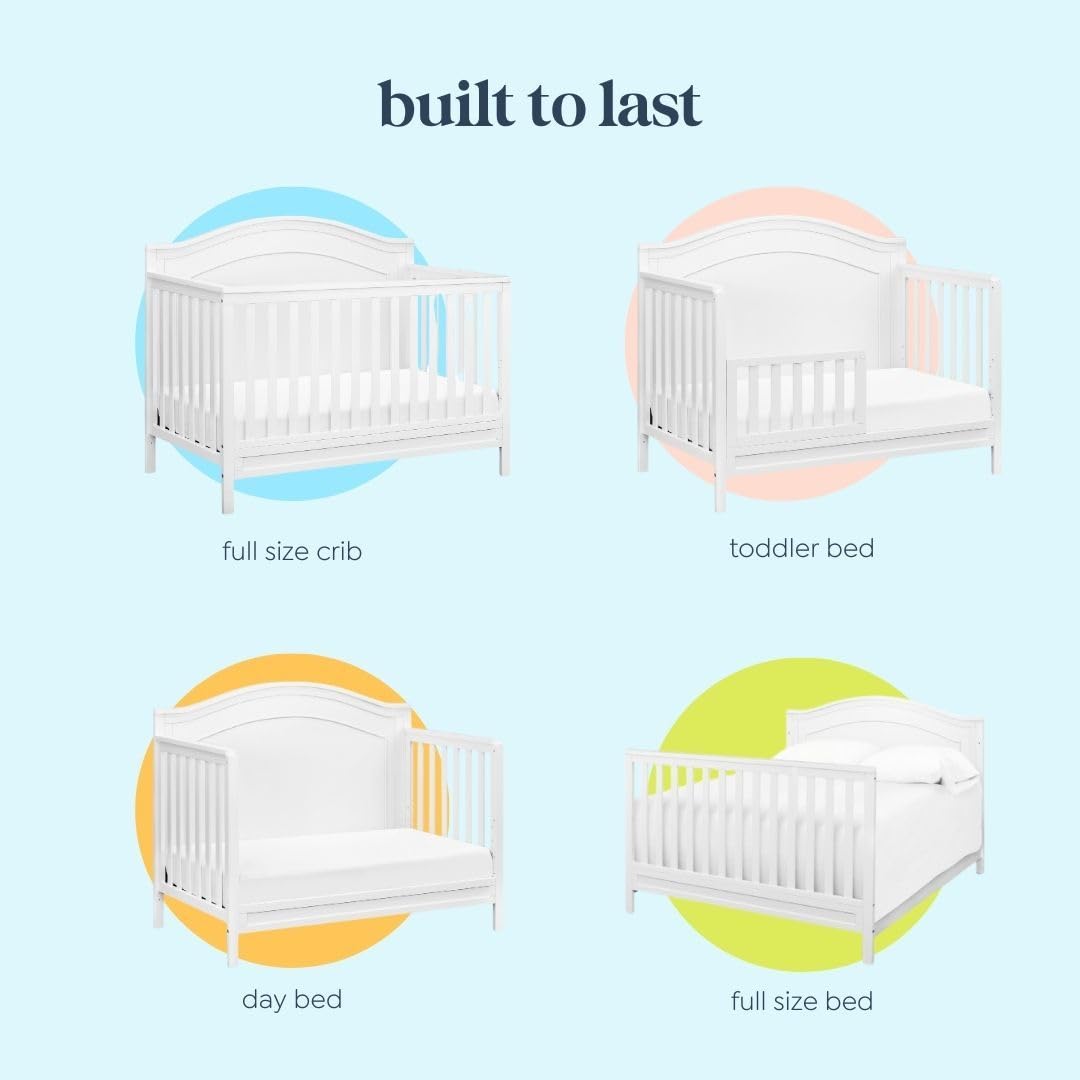 daVinci Charlie 4-in-1 Convertible Baby Crib - GREENGUARD Gold Certified, Converts to Toddler Bed, Daybed & Full Bed - Adjustable Height White Wooden Nursery Furniture - Perfect for Newborn to Teen Bedroom & Daycare Use