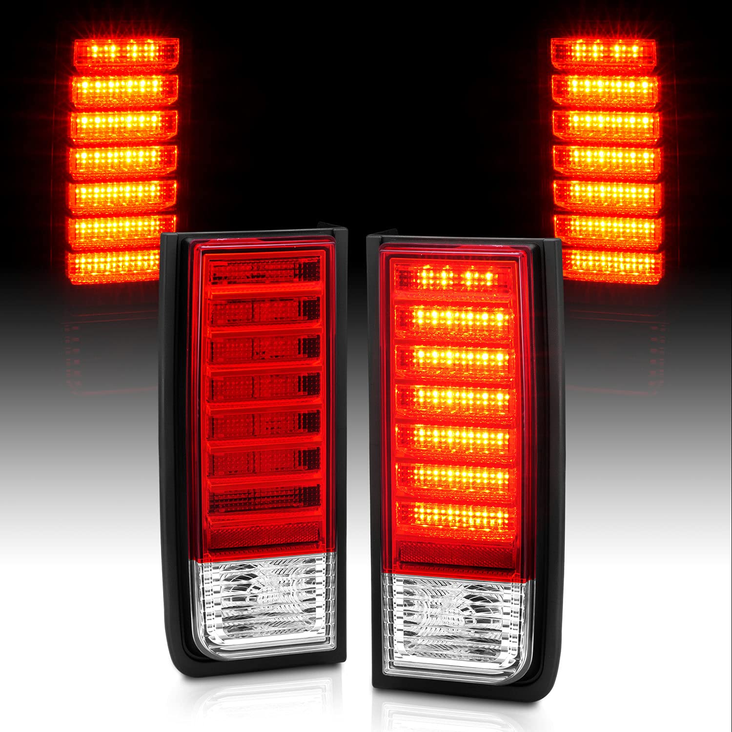 AmeriLite Red/Clear LED Replacement Brake Turn Signal Tail Lights Set for Hummer H2 - Left & Right Side - Durable & Bright LED Lights for Improved Safety & Style - Perfect for Off-Roading, Night Driving & Car Customization