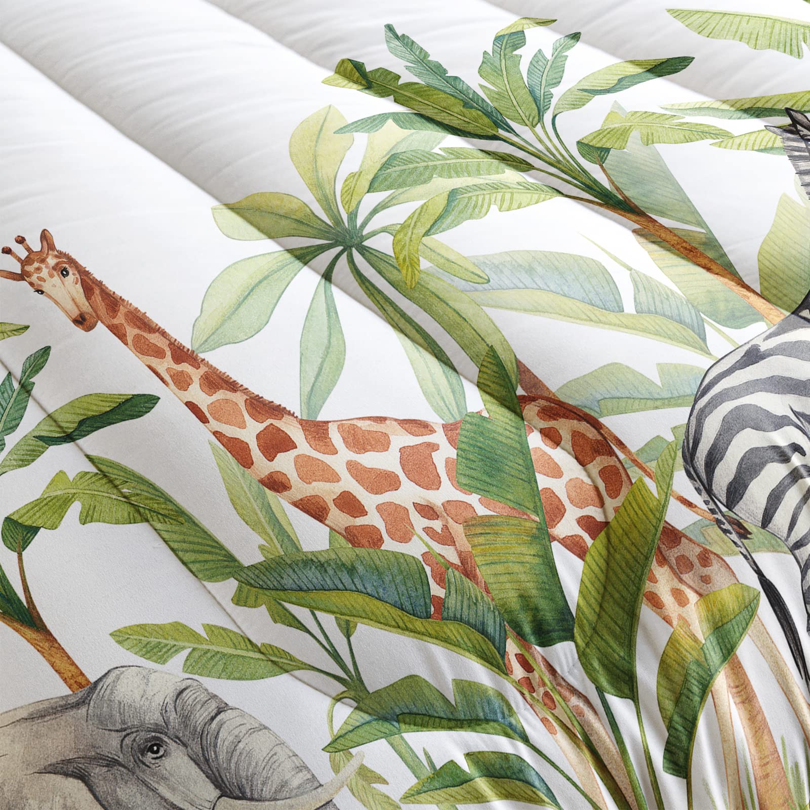 QOOMO Wild Animal Print Twin Size Comforter Set - Elephant Giraffe Zebra Design, 3 Piece Kids Bedding with 2 Pillowcases, Soft Lightweight Down Alternative for All Seasons | Perfect for Nursery, Kids Room Decor & Cozy Bedtime