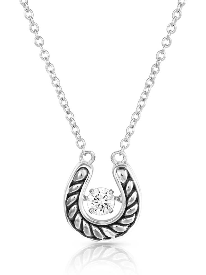 Montana Silversmiths NC5463 Women's Lucky Dancing Crystal Horseshoe Necklace in Sterling Silver - Perfect for Western Fashion, Cowgirl Gifts & Everyday Jewelry
