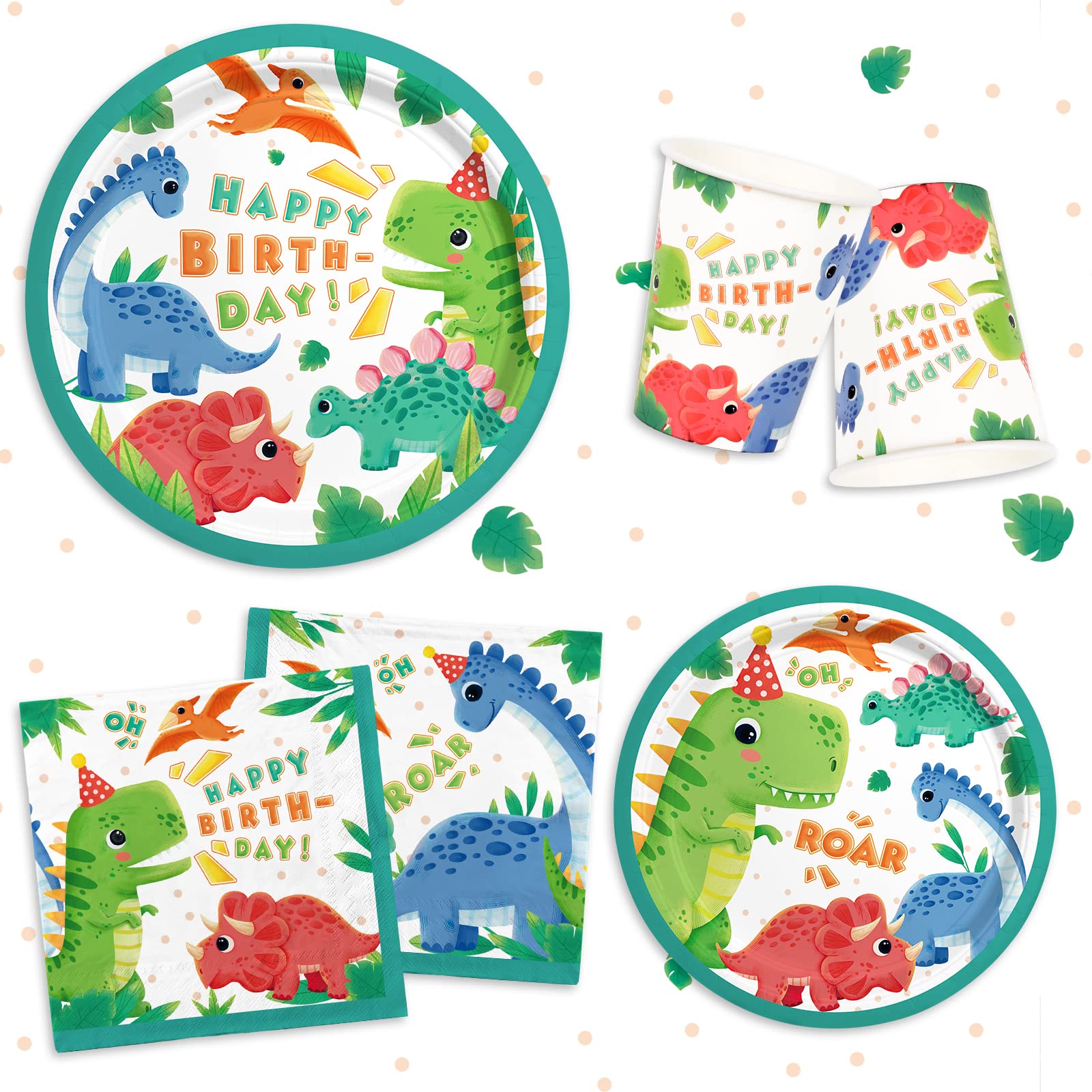Dinosaur Birthday Party Supplies Set - 25 Pcs Disposable Paper Plates, Napkins, Cups, Tablecloth & Banner for Kids Dino Themed Party Decorations | Perfect for Birthday Celebrations, Classroom Events & Jurassic Theme Parties