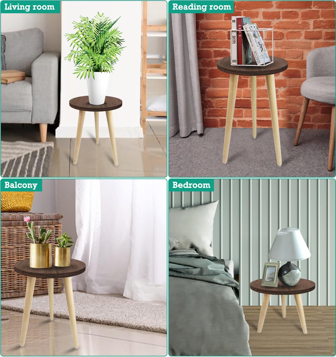 14IN Tall Wooden Plant Stand Holder - Mid Century Modern Small Round Side Table for Indoor Plants, Living Room, Bedroom & Office Decor - Perfect for Potted Plants, Succulents & Home Decor