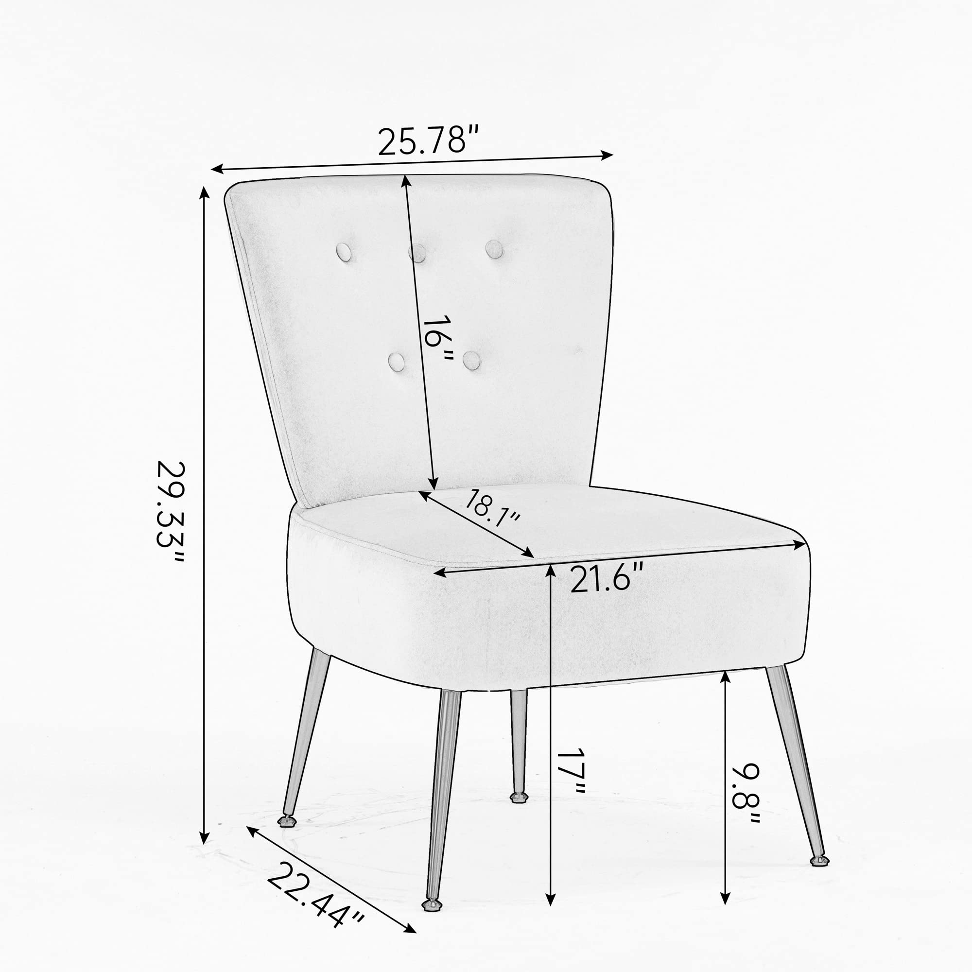 Yoglad Armless Accent Chair - Tufted Padded Seat Teddy Fabric Upholstered Reading Chair with Wooden Frame & Metal Legs for Living Room, Bedroom, Home Office Decor (White) | Perfect for Cozy Reading Nooks, Small Spaces & Modern Interior Design