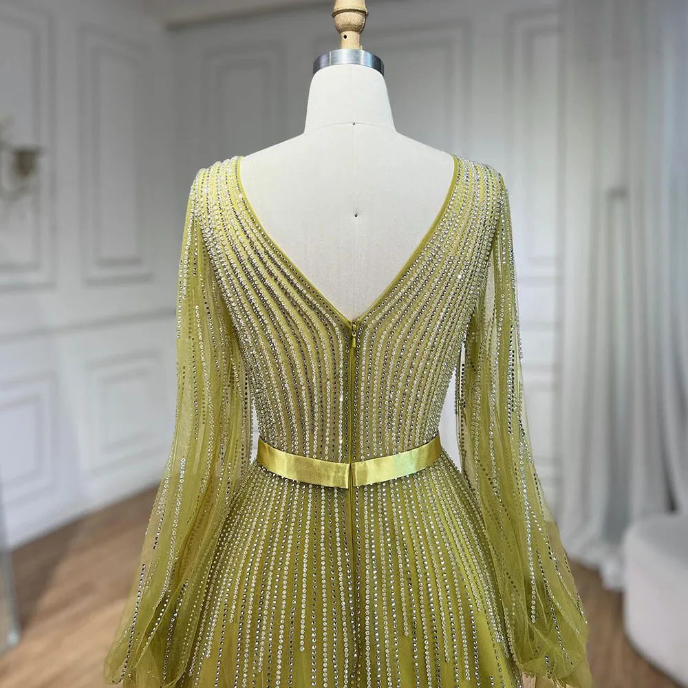 Elegant Beaded Arabic Yellow A-Line Evening Gown for Women - Luxury Dubai Wedding Party Dress 2025 | Perfect for Formal Events, Galas & Special Occasions