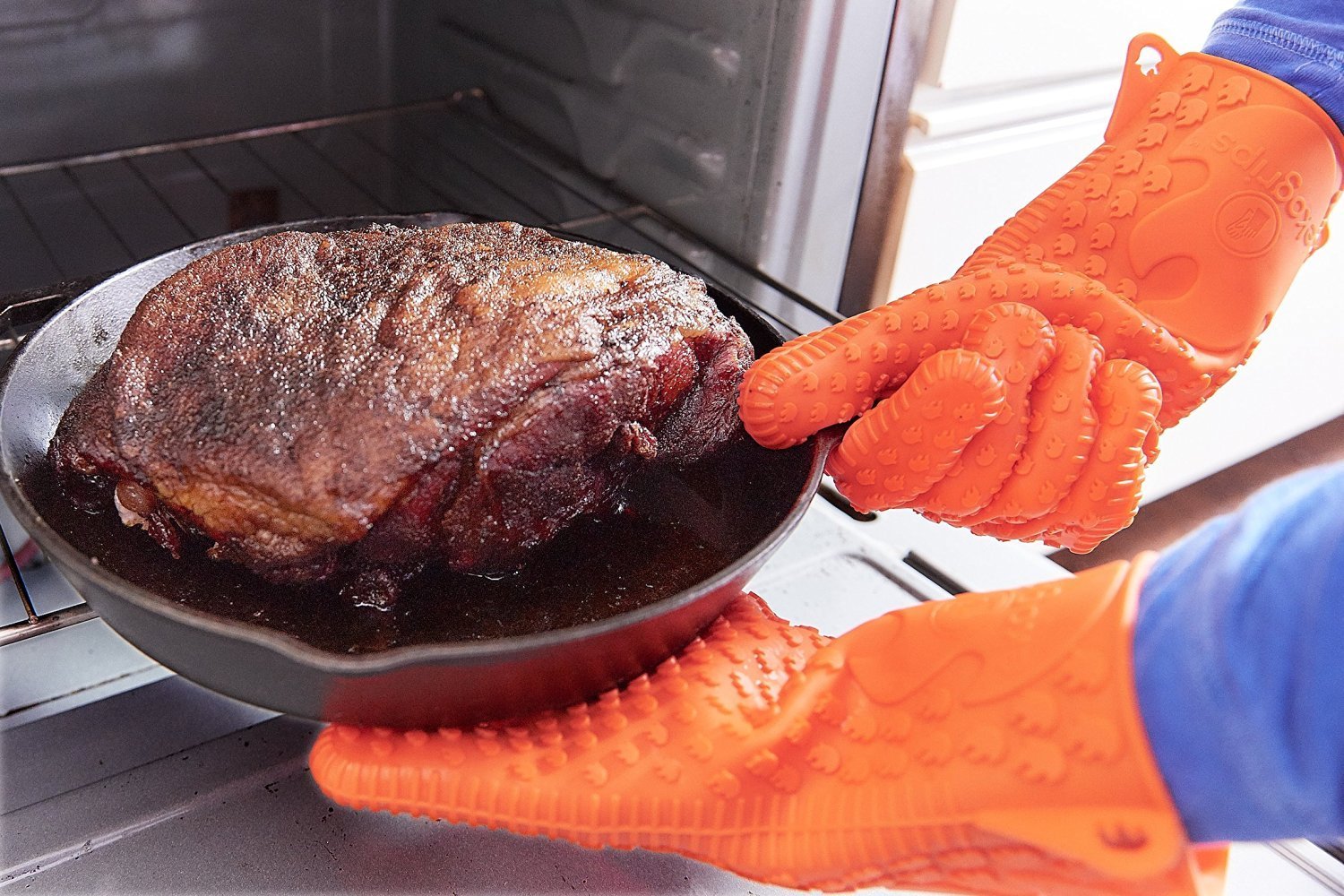 Ekogrips Premium Heat-Resistant BBQ Gloves for Grilling, Cooking & Meat Handling - Oven & Fireplace Safety Gloves - Campfire & Dishwashing Mitts - Orange Large/XL for Outdoor & Kitchen Use