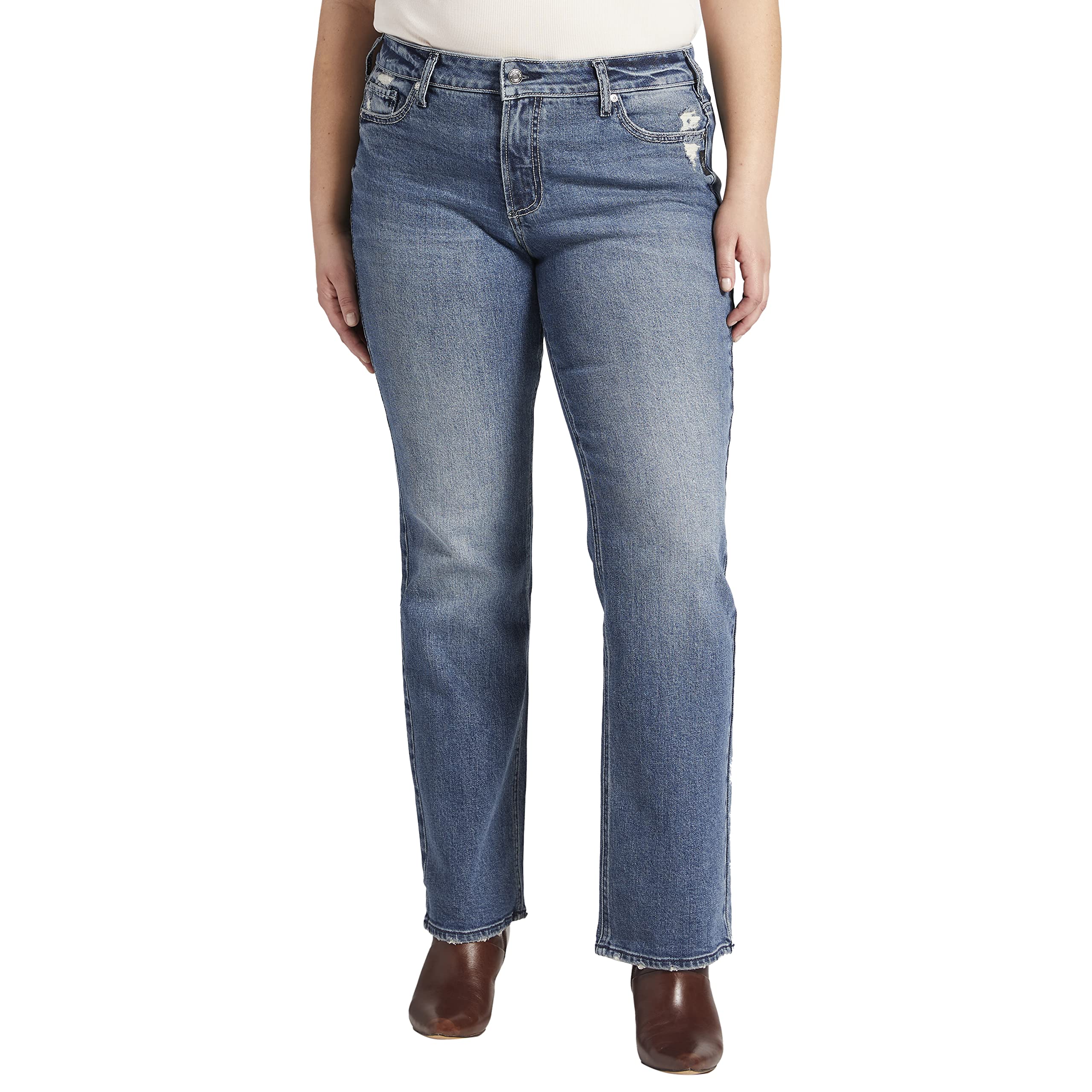 Silver Jeans Co. Women's Plus Size Suki Mid Rise Slim Bootcut Jeans - Stretchy Denim Pants for Curvy Figures | Perfect for Casual Wear, Office & Night Out