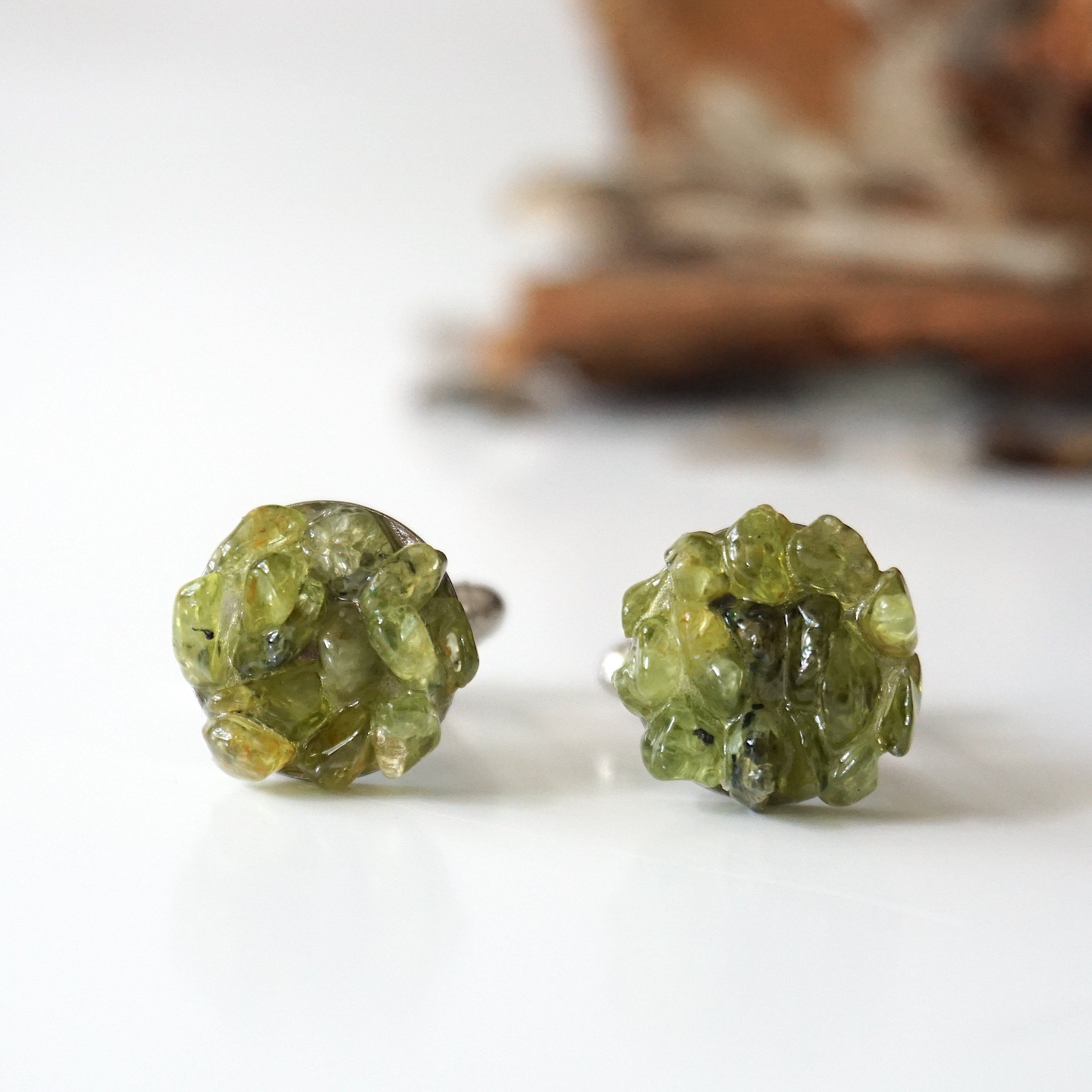 Peridot Cufflinks for Men - White Gold Plated Brass Dress Accessories - Perfect for Weddings, Business Meetings & Formal Occasions